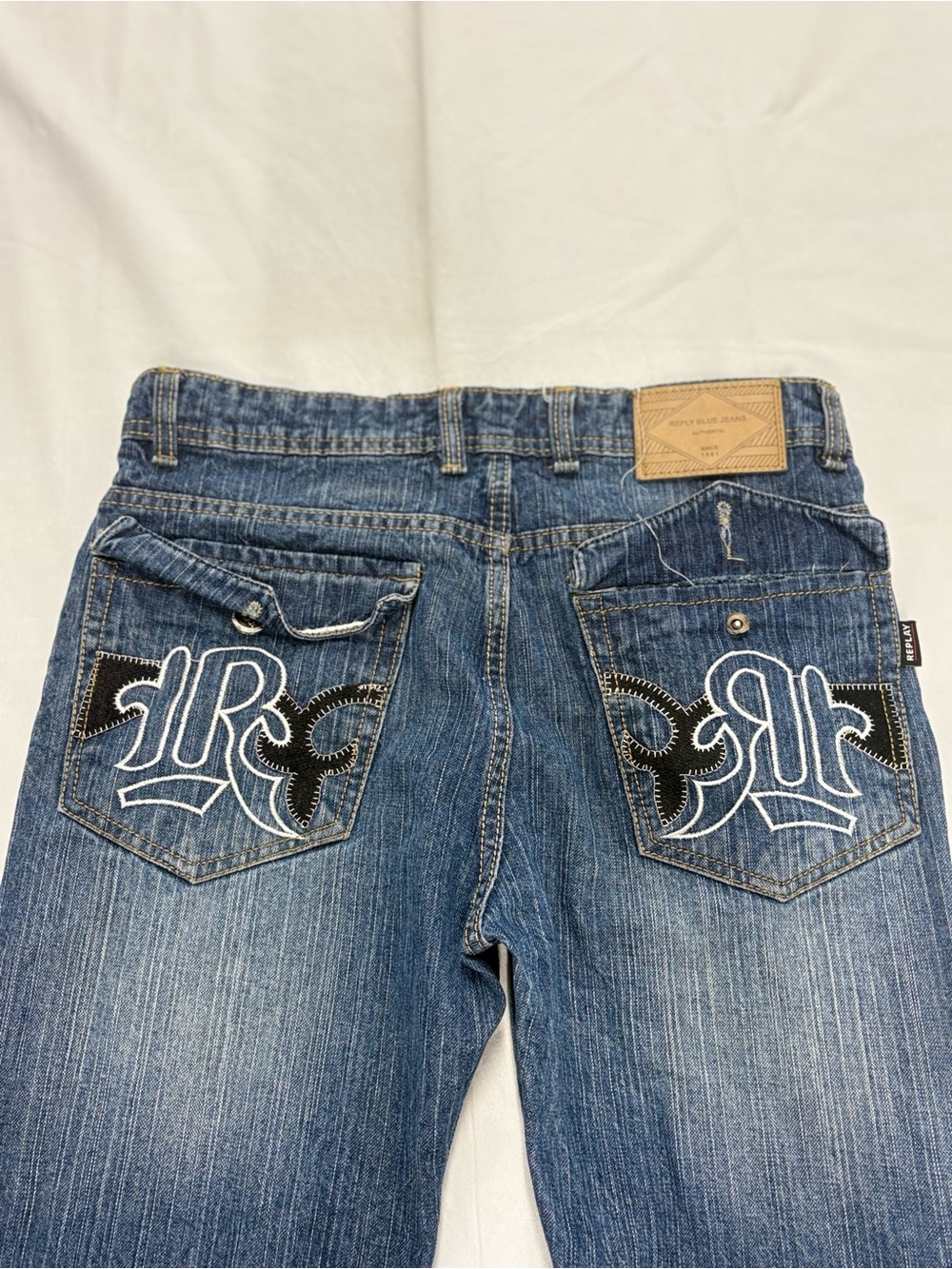 Y2K 2000s Grunge style Embroidered Blue Stained Jeans | $40